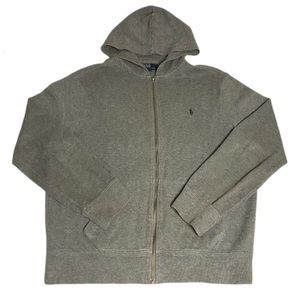 Vintage Polo Ralph Lauren Ribbed Hoodie Sweatshirt Full Zip Olive Brown Large